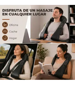 Masajeador Cervical y Espalda con Calor y 8 Nodos Shiatsu 3 Intensidades de Amasamiento 3D Negro