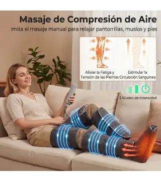 Masajeador de Piernas con Calor y Compresión 3 Modos Automáticos y 3 Intensidades Gris