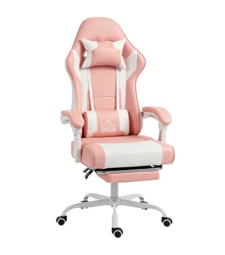 Silla Gamer con Lumbar Masaje Vibración Reclinable 155° Altura Ajustable Reposacabezas y Reposapiés Retráctil Rosa