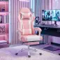 Silla Gamer con Lumbar Masaje Vibración Reclinable 155° Altura Ajustable Reposacabezas y Reposapiés Retráctil Rosa