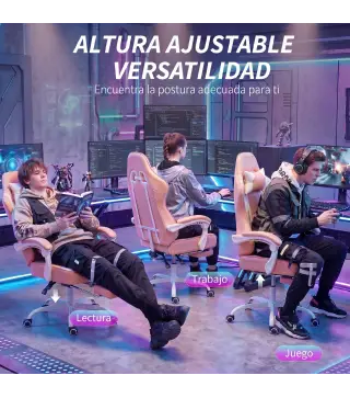 Silla Gamer con Lumbar Masaje Vibración Reclinable 155° Altura Ajustable Reposacabezas y Reposapiés Retráctil Rosa