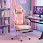 Silla Gamer con Lumbar Masaje Vibración Reclinable 155° Altura Ajustable Reposacabezas y Reposapiés Retráctil Rosa