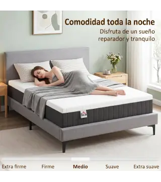 Colchón 190x135 cm Grosor 25 cm Colchón Viscoelástico de Muelles Ensacados de 7 Zonas Firmeza Media Funda Lavable
