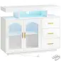 Aparador con LED RGB de 7 Colores Tomas Puertos USB 3 Cajones Estantes Abiertos 2 Puertas Blanco Brillante 100x35x80 cm
