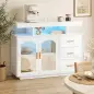 Aparador con LED RGB de 7 Colores Tomas Puertos USB 3 Cajones Estantes Abiertos 2 Puertas Blanco Brillante 100x35x80 cm