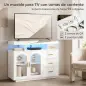 Aparador con LED RGB de 7 Colores Tomas Puertos USB 3 Cajones Estantes Abiertos 2 Puertas Blanco Brillante 100x35x80 cm