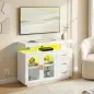 Aparador con LED RGB de 7 Colores Tomas Puertos USB 3 Cajones Estantes Abiertos 2 Puertas Blanco Brillante 100x35x80 cm