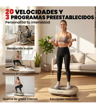 Plataforma Vibratoria con 20 Niveles de Velocidad 3 Programas Pantalla LED Control Remoto para Hacer Ejercicio en Casa