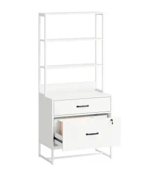 Mueble Archivador con Estantería 2 Cajones Encimera para Impresora Cerradura para A4 Letter Legal Blanco