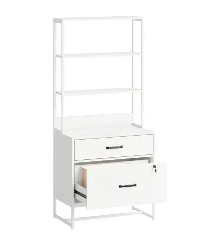 Mueble Archivador con Estantería 2 Cajones Encimera para Impresora Cerradura para A4 Letter Legal Blanco