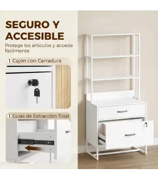 Mueble Archivador con Estantería 2 Cajones Encimera para Impresora Cerradura para A4 Letter Legal Blanco