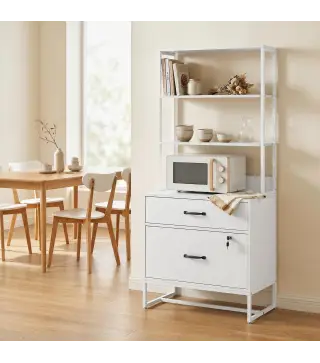 Mueble Archivador con Estantería 2 Cajones Encimera para Impresora Cerradura para A4 Letter Legal Blanco