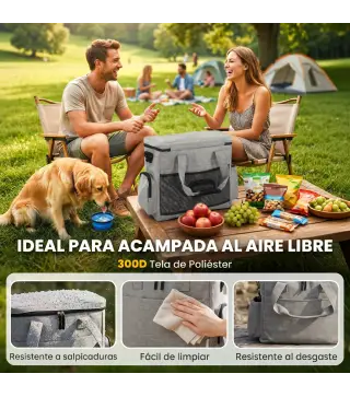Transportín para Perros Bolsa de Premios con 2 Contenedores de Pienso y Cuenco Plegable Bolsillos, Gris Claro