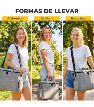 Transportín para Perros Bolsa de Premios con 2 Contenedores de Pienso y Cuenco Plegable Bolsillos, Gris Claro