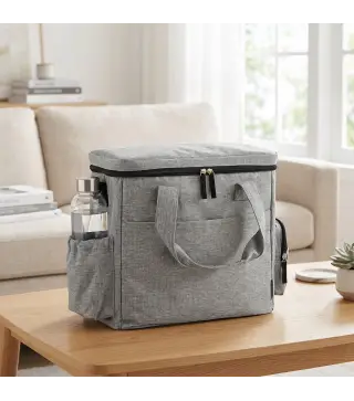 Transportín para Perros Bolsa de Premios con 2 Contenedores de Pienso y Cuenco Plegable Bolsillos, Gris Claro
