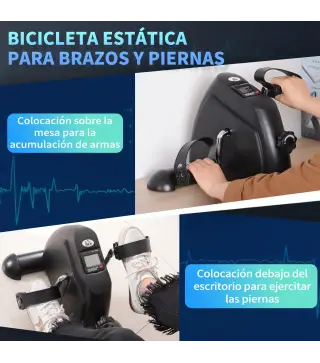Minibicicleta Estática Pedalier de Metal Aparato de Ejercicios 2 en 1 Brazos y Piernas Resistencia Ajustable Pantalla LCD para l