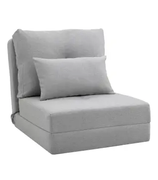 Sofá Cama Individual Plegable Sofá Cama Tapizado en Lino con Respaldo Ajustable 5 Posiciones 1 Almohada Gris Claro