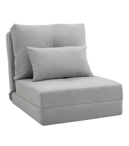 Sofá Cama Individual Plegable Sofá Cama Tapizado en Lino con Respaldo Ajustable 5 Posiciones 1 Almohada Gris Claro