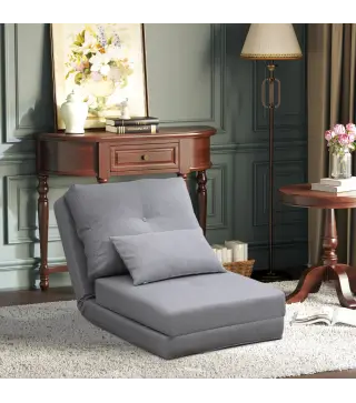 Sofá Cama Individual Plegable Sofá Cama Tapizado en Lino con Respaldo Ajustable 5 Posiciones 1 Almohada Gris Claro