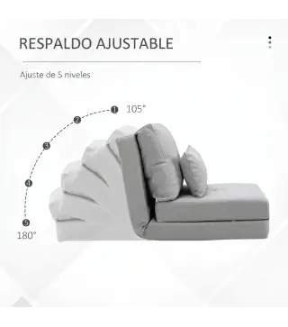 Sofá Cama Individual Plegable Sofá Cama Tapizado en Lino con Respaldo Ajustable 5 Posiciones 1 Almohada Gris Claro