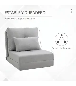 Sofá Cama Individual Plegable Sofá Cama Tapizado en Lino con Respaldo Ajustable 5 Posiciones 1 Almohada Gris Claro