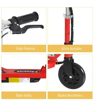 Patinete Eléctrico para Niños de +7 Años Scooter Plegable con Altura Ajustable Batería Recargable 24V Velocidad hasta 12 km/h y
