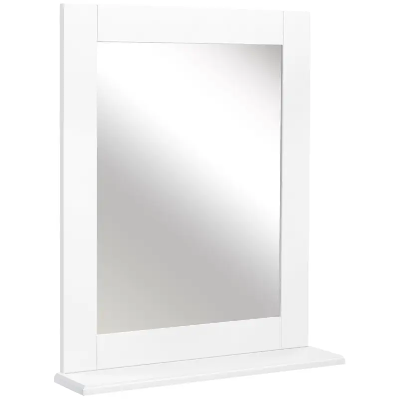 Espejo de Baño Espejo de Pared Moderno con Estante de Almacenaje y Marco de Madera 50x11,5x60 cm Blanco
