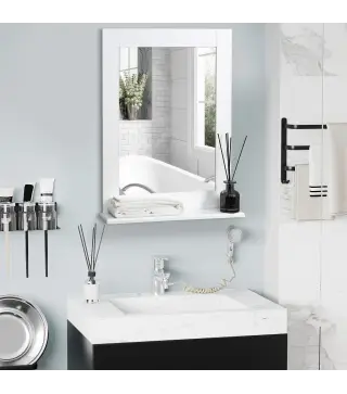 Espejo de Baño Espejo de Pared Moderno con Estante de Almacenaje y Marco de Madera 50x11,5x60 cm Blanco