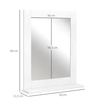 Espejo de Baño Espejo de Pared Moderno con Estante de Almacenaje y Marco de Madera 50x11,5x60 cm Blanco