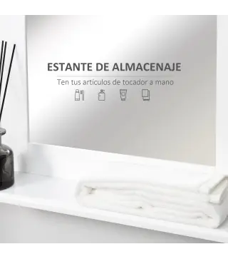Espejo de Baño Espejo de Pared Moderno con Estante de Almacenaje y Marco de Madera 50x11,5x60 cm Blanco