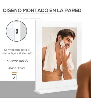 Espejo de Baño Espejo de Pared Moderno con Estante de Almacenaje y Marco de Madera 50x11,5x60 cm Blanco