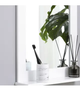 Espejo de Baño Espejo de Pared Moderno con Estante de Almacenaje y Marco de Madera 50x11,5x60 cm Blanco