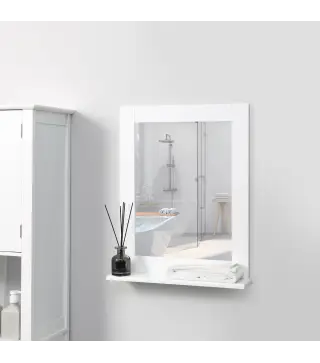Espejo de Baño Espejo de Pared Moderno con Estante de Almacenaje y Marco de Madera 50x11,5x60 cm Blanco