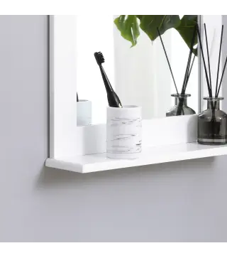 Espejo de Baño Espejo de Pared Moderno con Estante de Almacenaje y Marco de Madera 50x11,5x60 cm Blanco