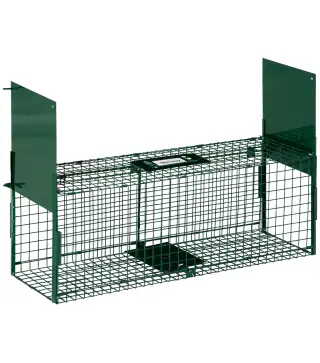 Trampa para Animales Vivos con 2 Puertas Jaula de Captura Metálica con Asa para Ratones Roedores 80x25x30 cm Verde Oscuro