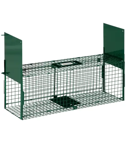Trampa para Animales Vivos con 2 Puertas Jaula de Captura Metálica con Asa para Ratones Roedores 80x25x30 cm Verde Oscuro