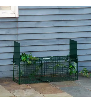 Trampa para Animales Vivos con 2 Puertas Jaula de Captura Metálica con Asa para Ratones Roedores 80x25x30 cm Verde Oscuro