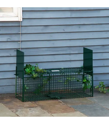 Trampa para Animales Vivos con 2 Puertas Jaula de Captura Metálica con Asa para Ratones Roedores 80x25x30 cm Verde Oscuro