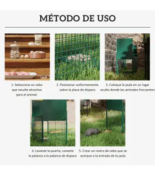 Trampa para Animales Vivos con 2 Puertas Jaula de Captura Metálica con Asa para Ratones Roedores 80x25x30 cm Verde Oscuro