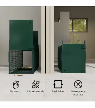 Trampa para Animales Vivos con 2 Puertas Jaula de Captura Metálica con Asa para Ratones Roedores 80x25x30 cm Verde Oscuro