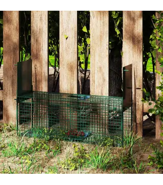 Trampa para Animales Vivos con 2 Puertas Jaula de Captura Metálica con Asa para Ratones Roedores 80x25x30 cm Verde Oscuro
