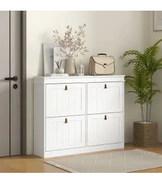 Zapatero Estrecho con 4 Puertas Abatibles y Estantes Ajustables para 20 Pares de Zapatos con Antivuelco 105x24x82,5 cm