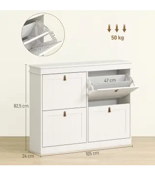 Zapatero Estrecho con 4 Puertas Abatibles y Estantes Ajustables para 20 Pares de Zapatos con Antivuelco 105x24x82,5 cm