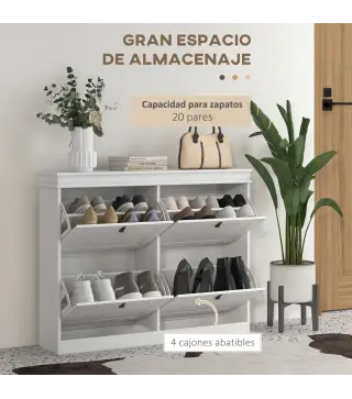 Zapatero Estrecho con 4 Puertas Abatibles y Estantes Ajustables para 20 Pares de Zapatos con Antivuelco 105x24x82,5 cm