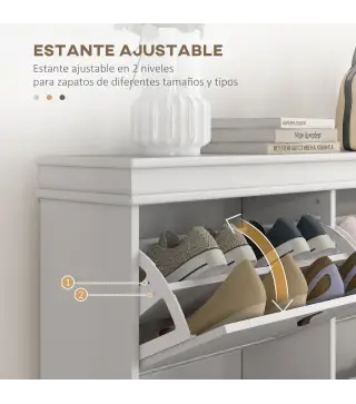 Zapatero Estrecho con 4 Puertas Abatibles y Estantes Ajustables para 20 Pares de Zapatos con Antivuelco 105x24x82,5 cm