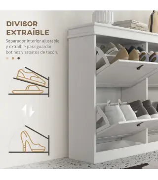 Zapatero Estrecho con 4 Puertas Abatibles y Estantes Ajustables para 20 Pares de Zapatos con Antivuelco 105x24x82,5 cm