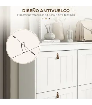 Zapatero Estrecho con 4 Puertas Abatibles y Estantes Ajustables para 20 Pares de Zapatos con Antivuelco 105x24x82,5 cm