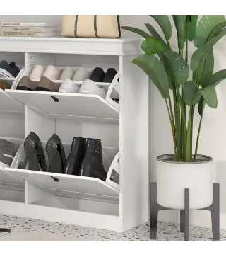 Zapatero Estrecho con 4 Puertas Abatibles y Estantes Ajustables para 20 Pares de Zapatos con Antivuelco 105x24x82,5 cm