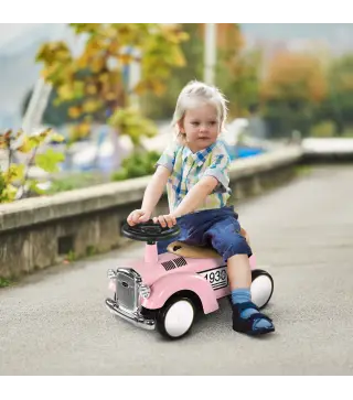 Coche Correpasillos para Bebés de 12 a 36 Meses con Bocina Compartimento de Almacenaje y Volante 58x27x35 cm Rosa