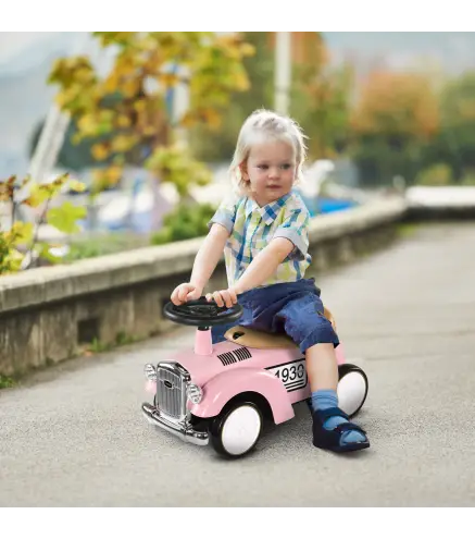 Coche Correpasillos para Bebés de 12 a 36 Meses con Bocina Compartimento de Almacenaje y Volante 58x27x35 cm Rosa
